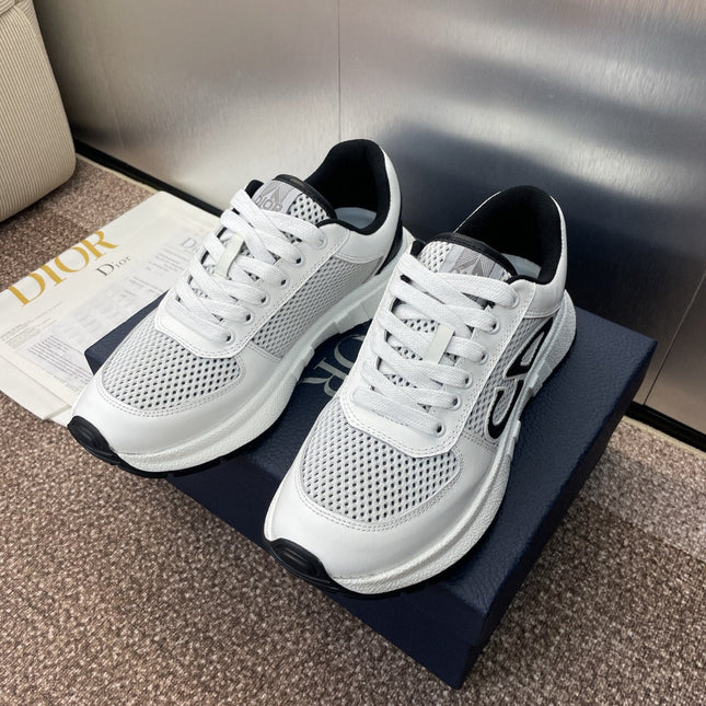 DIOR 25S D-RUN'N COUPLE SNEAKERS IN WHITE BLACK CALFSKIN AND MESH