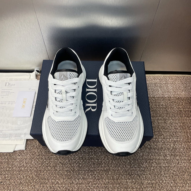 DIOR 25S D-RUN'N COUPLE SNEAKERS IN WHITE BLACK CALFSKIN AND MESH