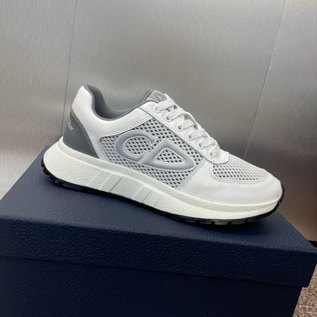 DIOR 25S D-RUN'N COUPLE SNEAKERS IN WHITE GRAY CALFSKIN AND MESH