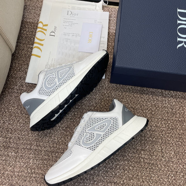 DIOR 25S D-RUN'N COUPLE SNEAKERS IN WHITE GRAY CALFSKIN AND MESH