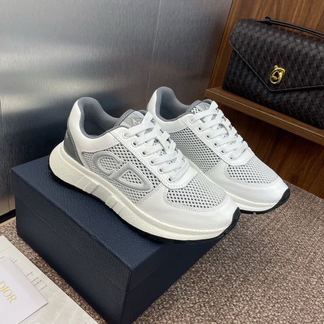 DIOR 25S D-RUN'N COUPLE SNEAKERS IN WHITE GRAY CALFSKIN AND MESH