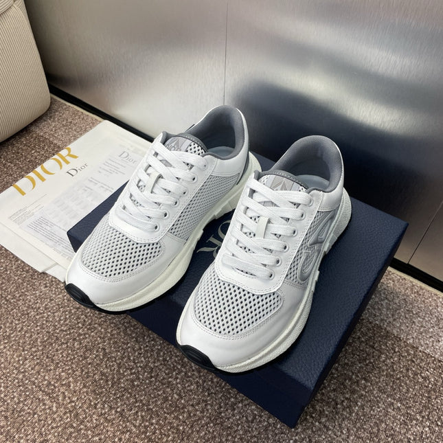 DIOR 25S D-RUN'N COUPLE SNEAKERS IN WHITE GRAY CALFSKIN AND MESH