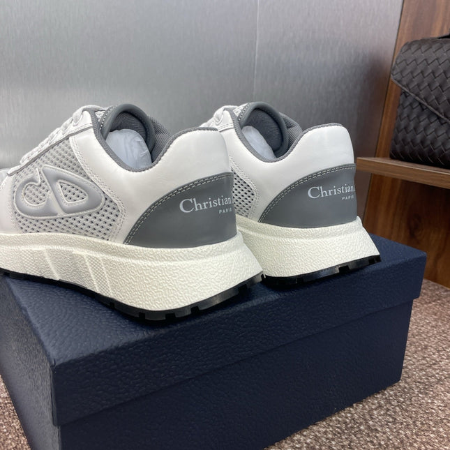 DIOR 25S D-RUN'N COUPLE SNEAKERS IN WHITE GRAY CALFSKIN AND MESH
