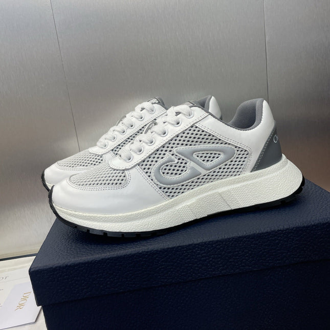 DIOR 25S D-RUN'N COUPLE SNEAKERS IN WHITE GRAY CALFSKIN AND MESH