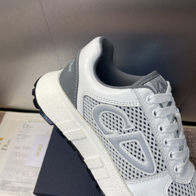 DIOR 25S D-RUN'N COUPLE SNEAKERS IN WHITE GRAY CALFSKIN AND MESH