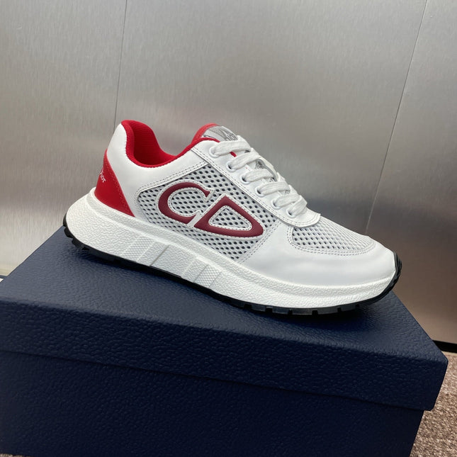 DIOR 25S D-RUN'N COUPLE SNEAKERS IN WHITE RED CALFSKIN AND MESH