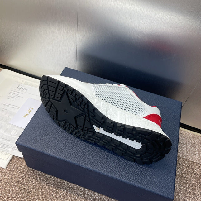 DIOR 25S D-RUN'N COUPLE SNEAKERS IN WHITE RED CALFSKIN AND MESH