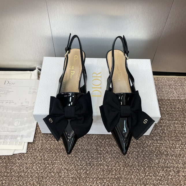 DIOR 25S SLINGBACK PUMP 55MM IN BLACK PATENT CALFSKIN AND GROSGRAIN
