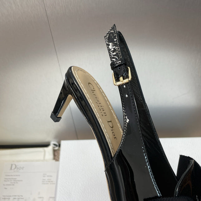 DIOR 25S SLINGBACK PUMP 55MM IN BLACK PATENT CALFSKIN AND GROSGRAIN