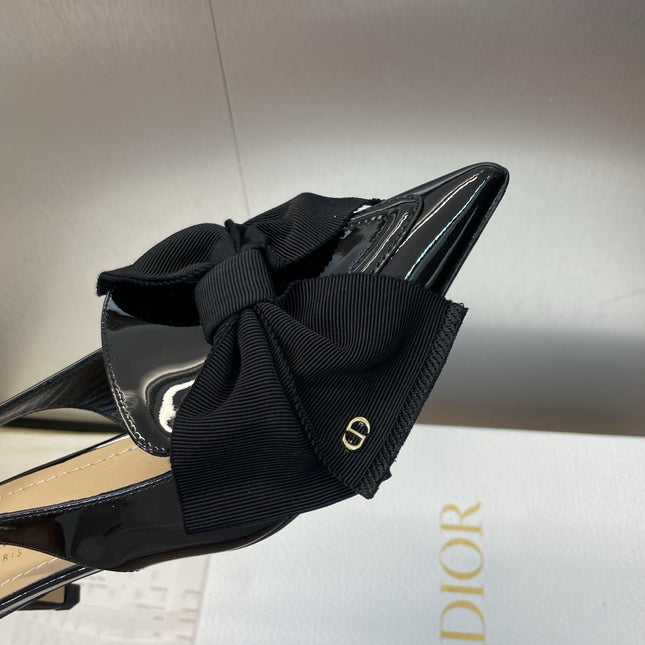 DIOR 25S SLINGBACK PUMP 55MM IN BLACK PATENT CALFSKIN AND GROSGRAIN