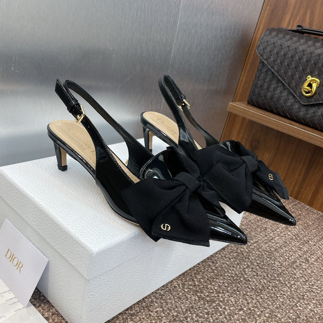 DIOR 25S SLINGBACK PUMP 55MM IN BLACK PATENT CALFSKIN AND GROSGRAIN