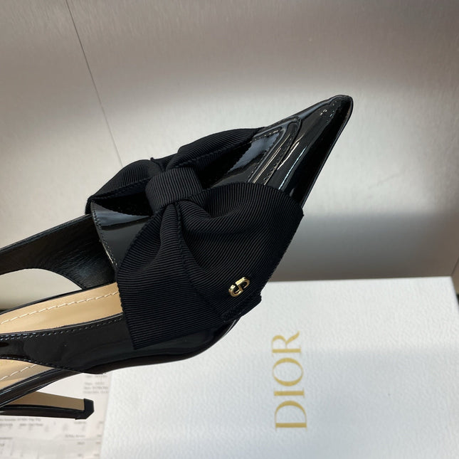 DIOR 25S SLINGBACK PUMP 80MM IN BLACK PATENT CALFSKIN AND GROSGRAIN