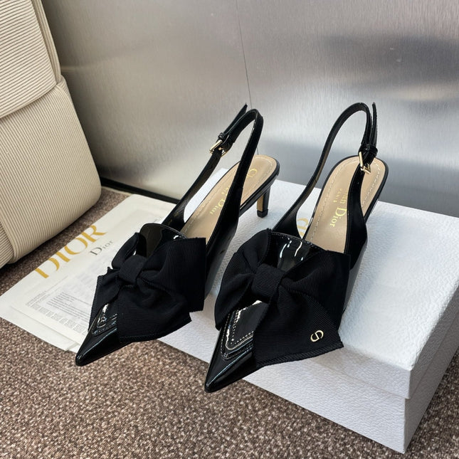 DIOR 25S SLINGBACK PUMP 55MM IN BLACK PATENT CALFSKIN AND GROSGRAIN