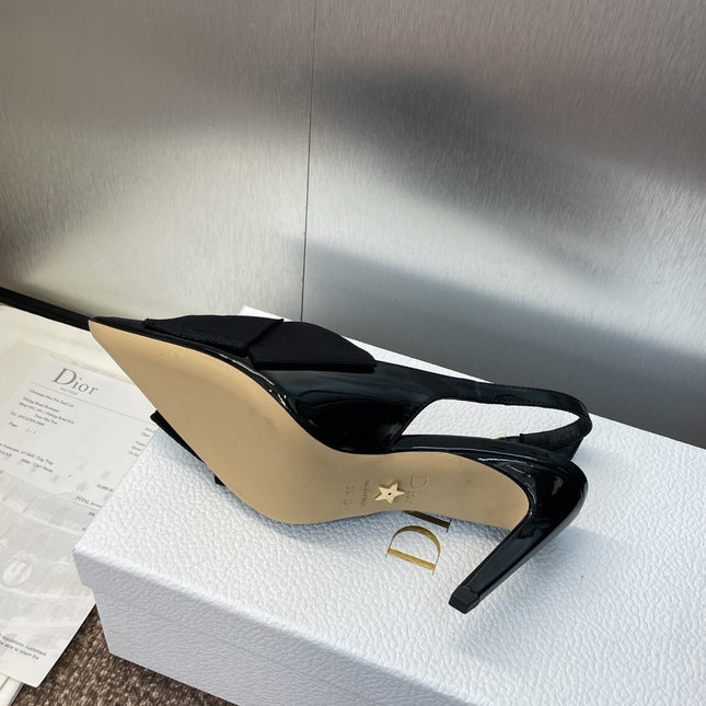 DIOR 25S SLINGBACK PUMP 80MM IN BLACK PATENT CALFSKIN AND GROSGRAIN