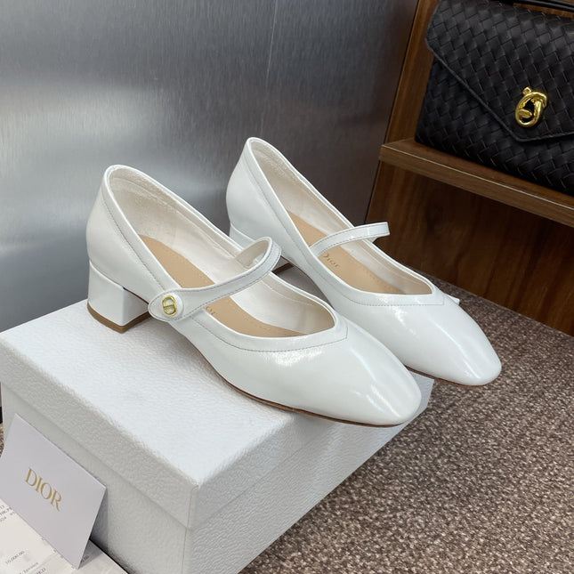 DIOR 25S ROUND-TOE MARY JANE BALLET FLATS IN WHITE CALFSKIN