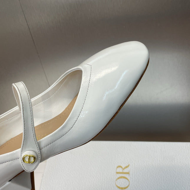 DIOR 25S ROUND-TOE MARY JANE BALLET FLATS IN WHITE CALFSKIN