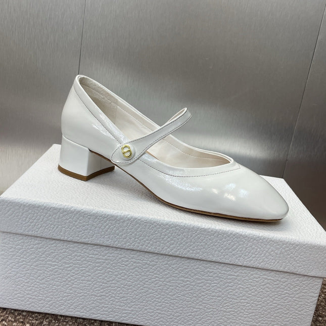 DIOR 25S ROUND-TOE MARY JANE BALLET FLATS IN WHITE CALFSKIN