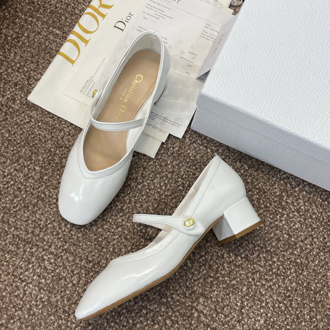 DIOR 25S ROUND-TOE MARY JANE BALLET FLATS IN WHITE CALFSKIN