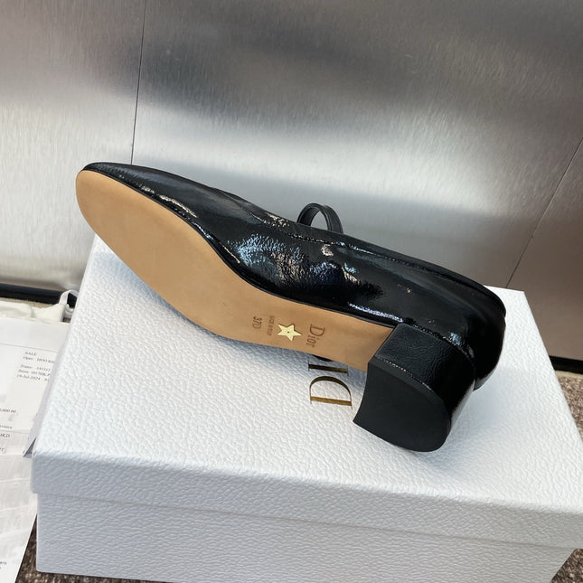 DIOR 25S ROUND-TOE MARY JANE BALLET FLATS IN BLACK CALFSKIN