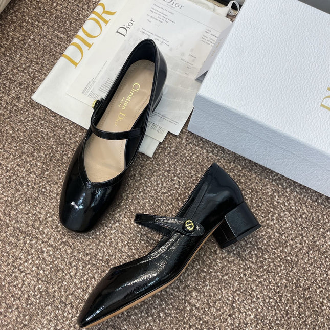 DIOR 25S ROUND-TOE MARY JANE BALLET FLATS IN BLACK CALFSKIN