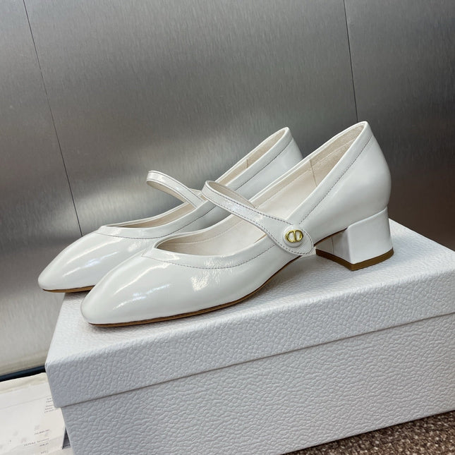 DIOR 25S ROUND-TOE MARY JANE BALLET FLATS IN WHITE CALFSKIN