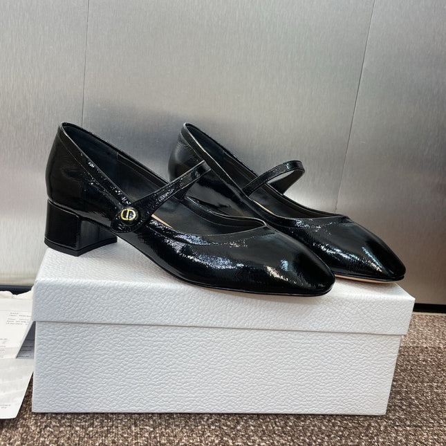 DIOR 25S ROUND-TOE MARY JANE BALLET FLATS IN BLACK CALFSKIN