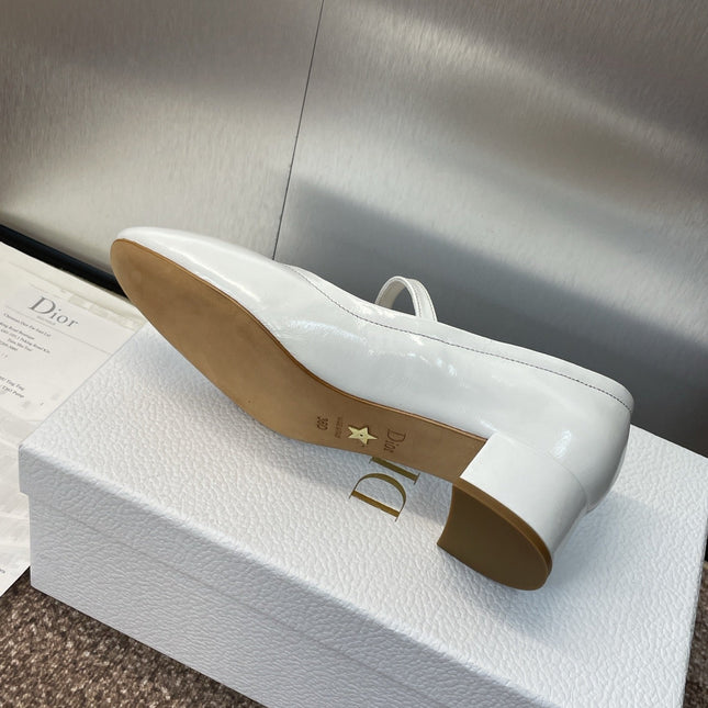 DIOR 25S ROUND-TOE MARY JANE BALLET FLATS IN WHITE CALFSKIN