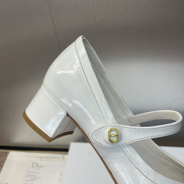 DIOR 25S ROUND-TOE MARY JANE BALLET FLATS IN WHITE CALFSKIN