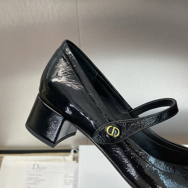 DIOR 25S ROUND-TOE MARY JANE BALLET FLATS IN BLACK CALFSKIN