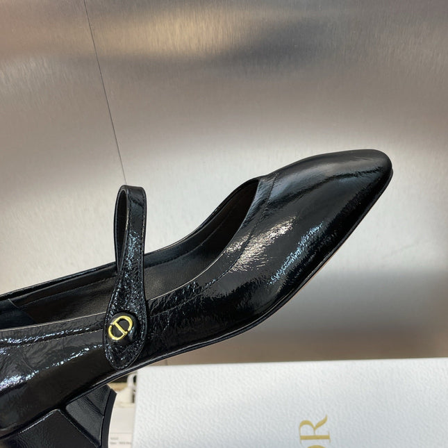 DIOR 25S ROUND-TOE MARY JANE BALLET FLATS IN BLACK CALFSKIN