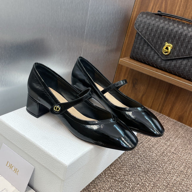 DIOR 25S ROUND-TOE MARY JANE BALLET FLATS IN BLACK CALFSKIN