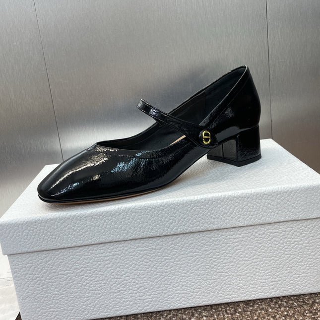 DIOR 25S ROUND-TOE MARY JANE BALLET FLATS IN BLACK CALFSKIN