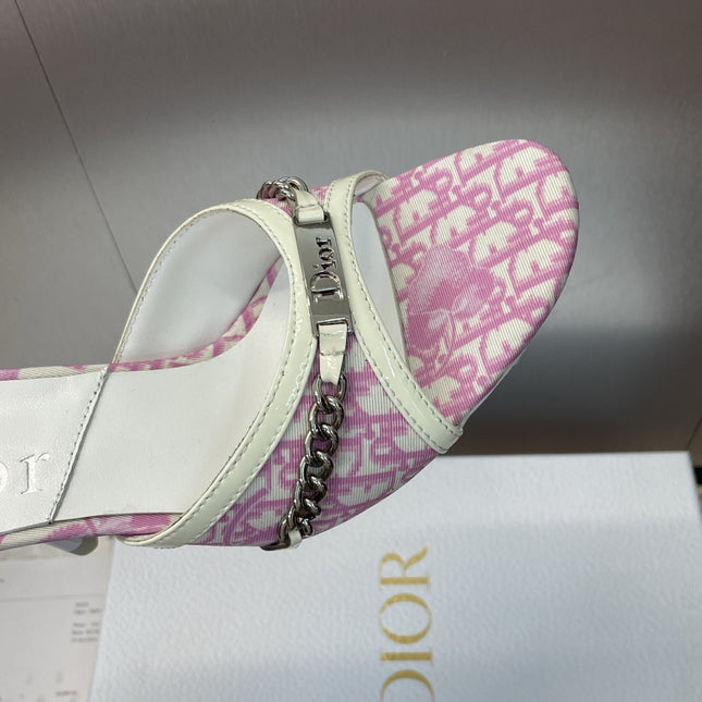 DIOR 25S HIGH HEELS PUNK 85MM IN PINK WHITE CALFSKIN AND CANVAS