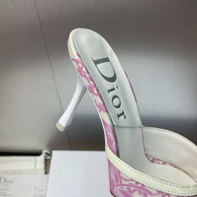 DIOR 25S HIGH HEELS PUNK 85MM IN PINK WHITE CALFSKIN AND CANVAS