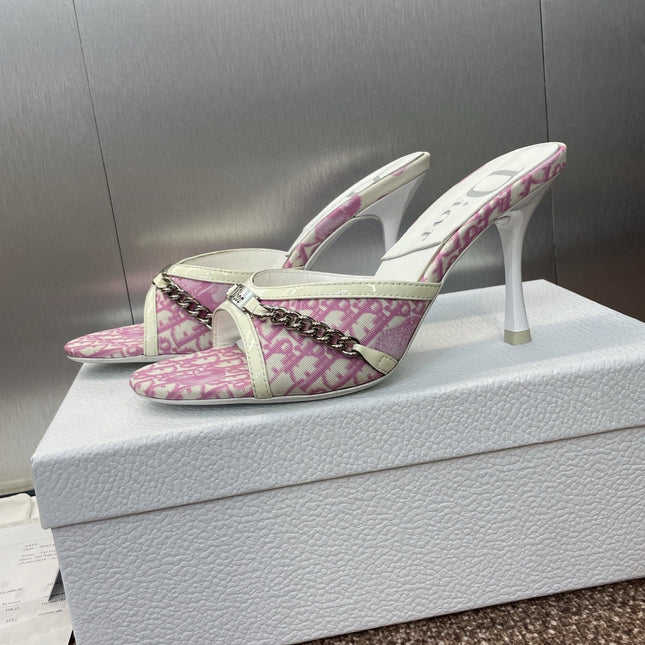 DIOR 25S HIGH HEELS PUNK 85MM IN PINK WHITE CALFSKIN AND CANVAS