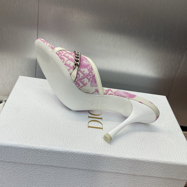 DIOR 25S HIGH HEELS PUNK 85MM IN PINK WHITE CALFSKIN AND CANVAS