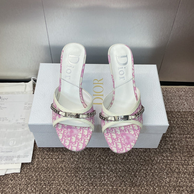 DIOR 25S HIGH HEELS PUNK 85MM IN PINK WHITE CALFSKIN AND CANVAS