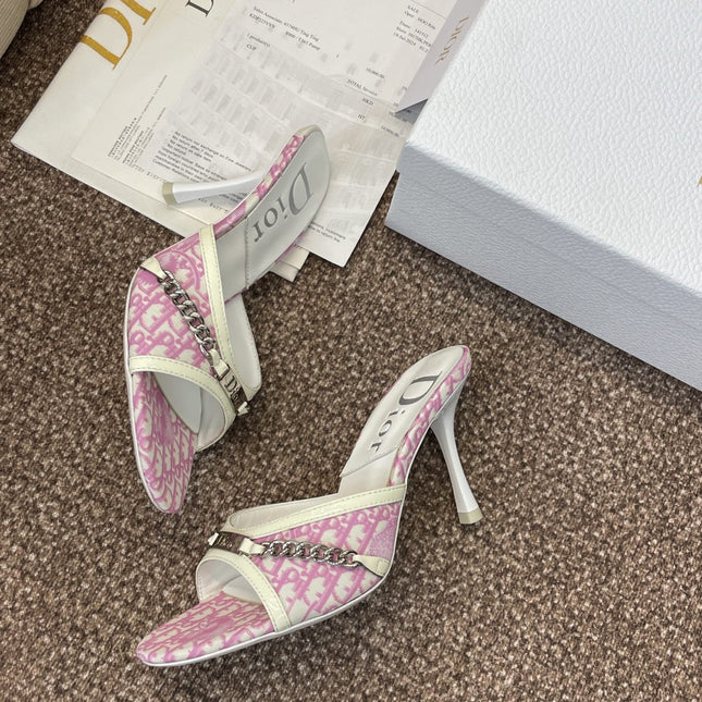 DIOR 25S HIGH HEELS PUNK 85MM IN PINK WHITE CALFSKIN AND CANVAS