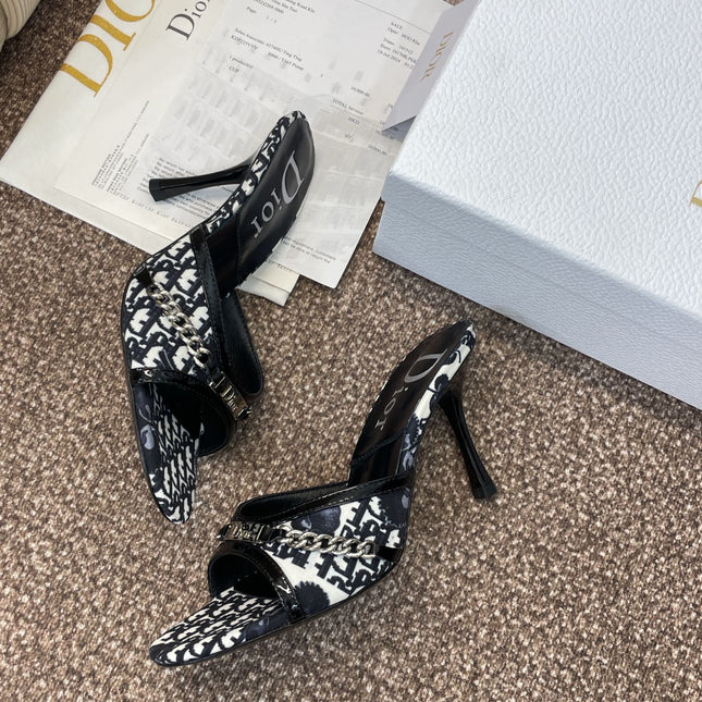 DIOR 25S HIGH HEELS PUNK 85MM IN BLACK WHITE CALFSKIN AND CANVAS