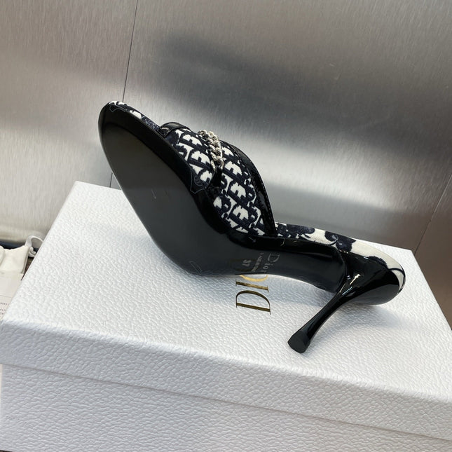 DIOR 25S HIGH HEELS PUNK 85MM IN BLACK WHITE CALFSKIN AND CANVAS