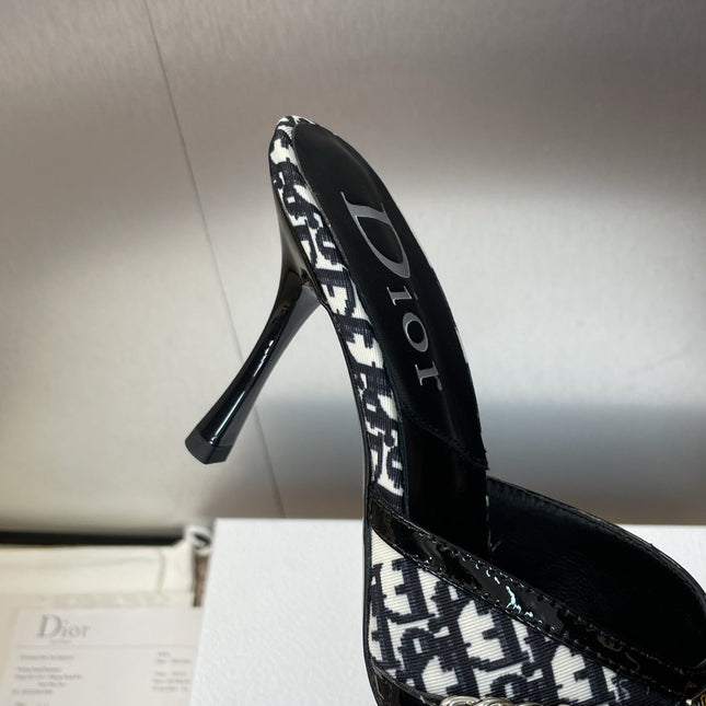 DIOR 25S HIGH HEELS PUNK 85MM IN BLACK WHITE CALFSKIN AND CANVAS