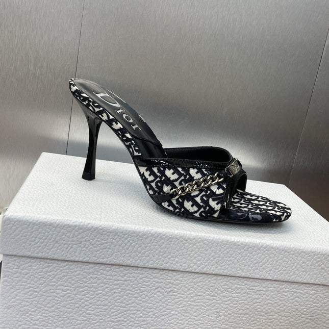 DIOR 25S HIGH HEELS PUNK 85MM IN BLACK WHITE CALFSKIN AND CANVAS