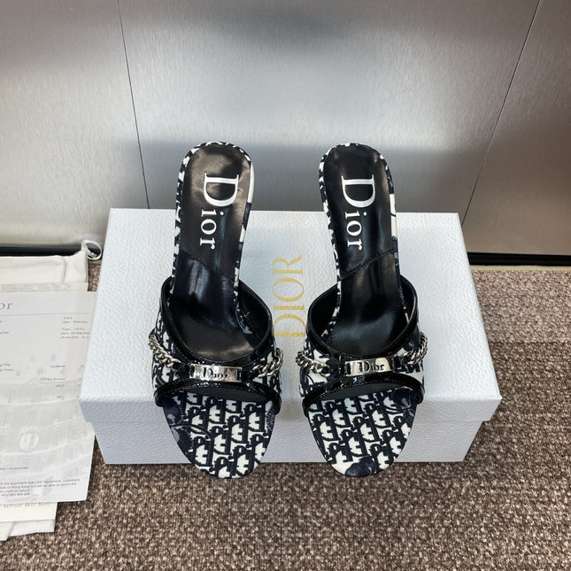 DIOR 25S HIGH HEELS PUNK 85MM IN BLACK WHITE CALFSKIN AND CANVAS