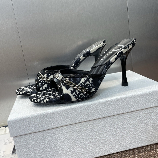 DIOR 25S HIGH HEELS PUNK 85MM IN BLACK WHITE CALFSKIN AND CANVAS