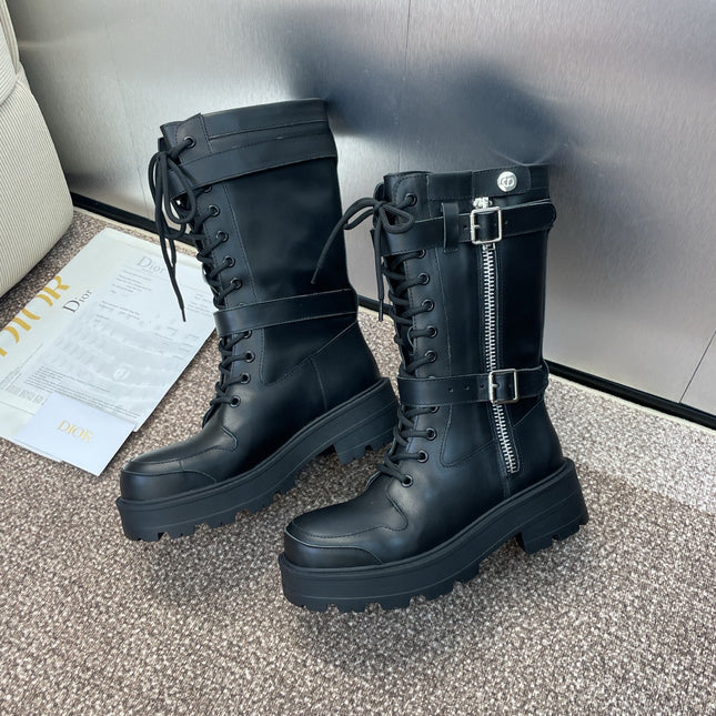 DIOR 25S D-MAJOR SERIES PUNK BOOTS 45MM IN BLACK CALFSKIN