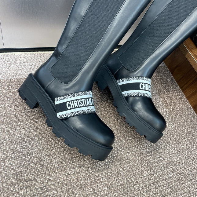 DIOR 25S D-QUEST TALL CHELSEA BOOTS 45MM IN BLACK CALFSKIN