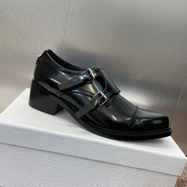 DIOR 25S D-IVIERA SERIES LOW-CUT DEEP VAMP LOAFERS 35MM IN BLACK GLOSSY CALFSKIN