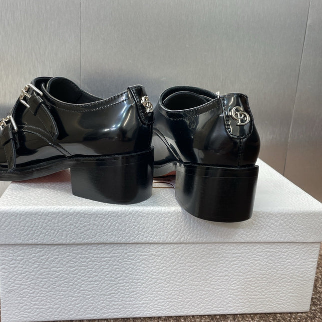 DIOR 25S D-IVIERA SERIES LOW-CUT DEEP VAMP LOAFERS 35MM IN BLACK GLOSSY CALFSKIN