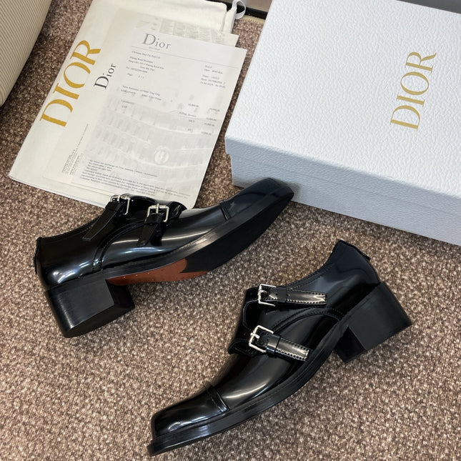 DIOR 25S D-IVIERA SERIES LOW-CUT DEEP VAMP LOAFERS 35MM IN BLACK GLOSSY CALFSKIN