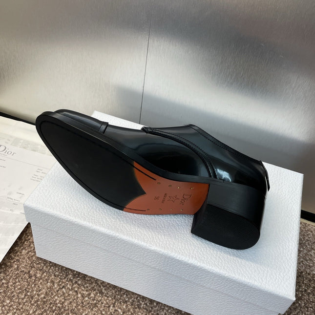 DIOR 25S D-IVIERA SERIES LOW-CUT DEEP VAMP LOAFERS 35MM IN BLACK GLOSSY CALFSKIN